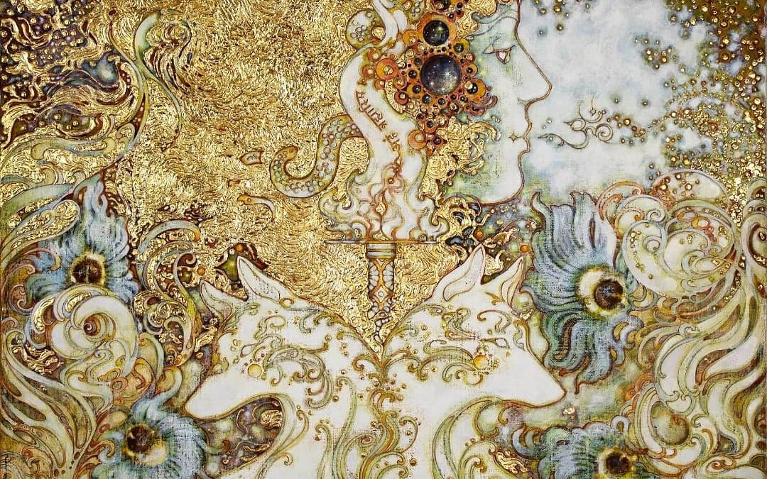 Maria Maanvalo: Paloma. Mixed media painting 72 x 67 cm